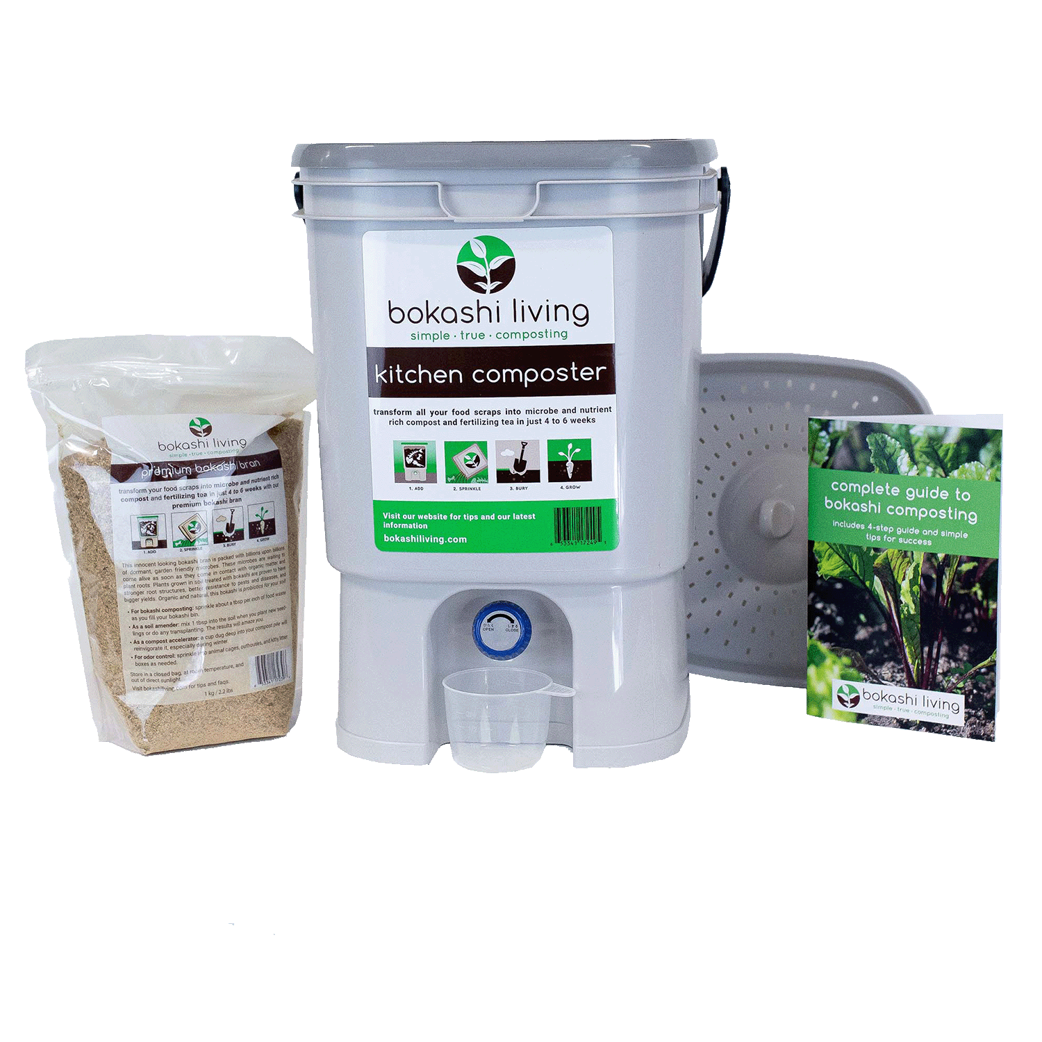 Premium Bokashi Composting Starter Kit (Includes 2 Bokashi Bins, 4.4 lbs of  Bokashi Bran and Full Instructions